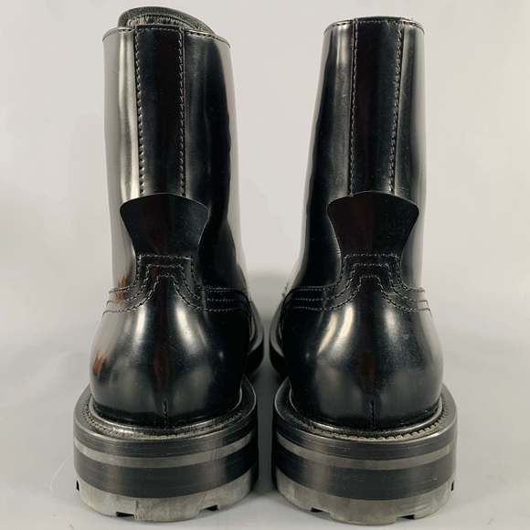 ALEXANDER MCQUEEN Black Leather Combat Lace-Up Boots - Picture 3 of 9